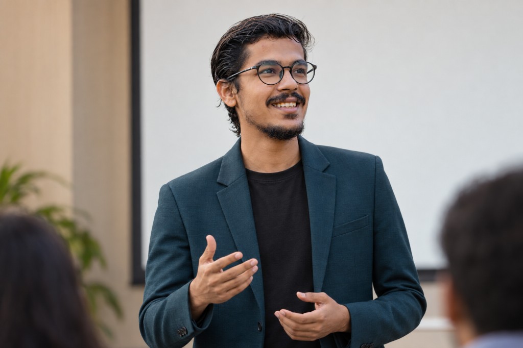 Prasad Karwa speaking with an audience