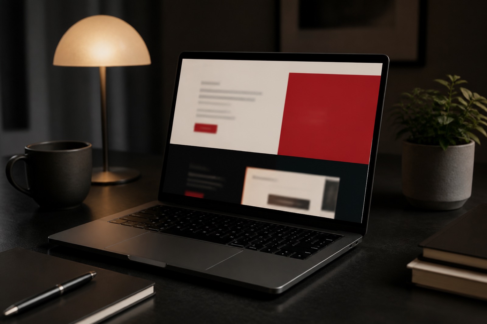 Laptop showing an abstract landing page layout — visual for conversion pages