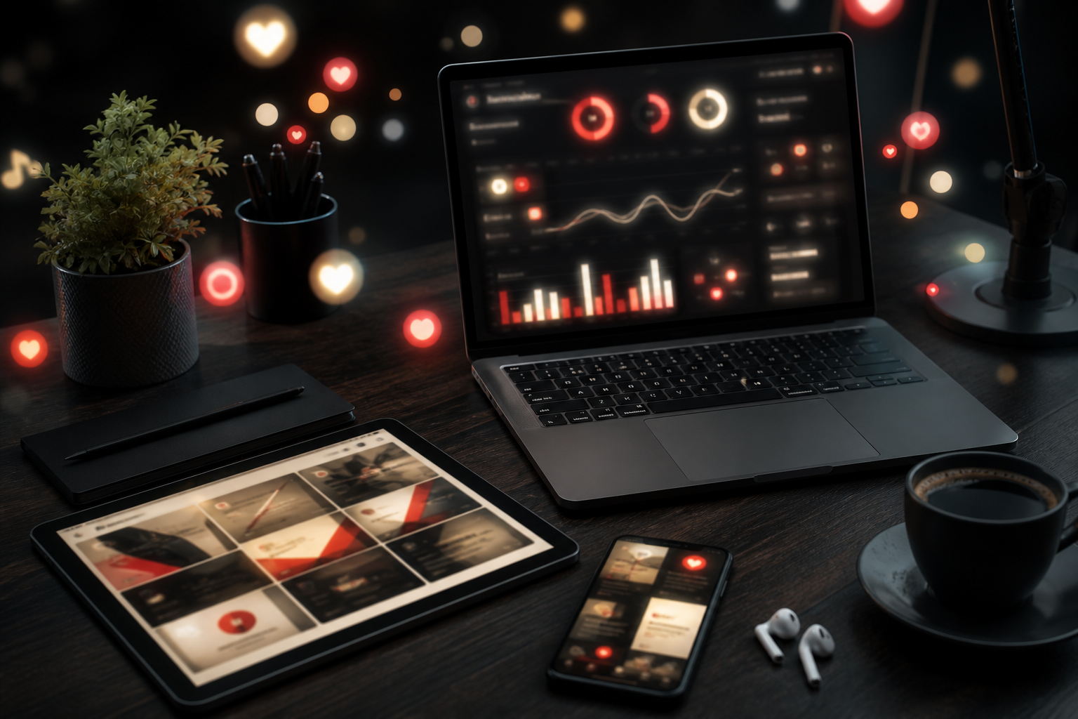 Abstract social media and growth-marketing workspace