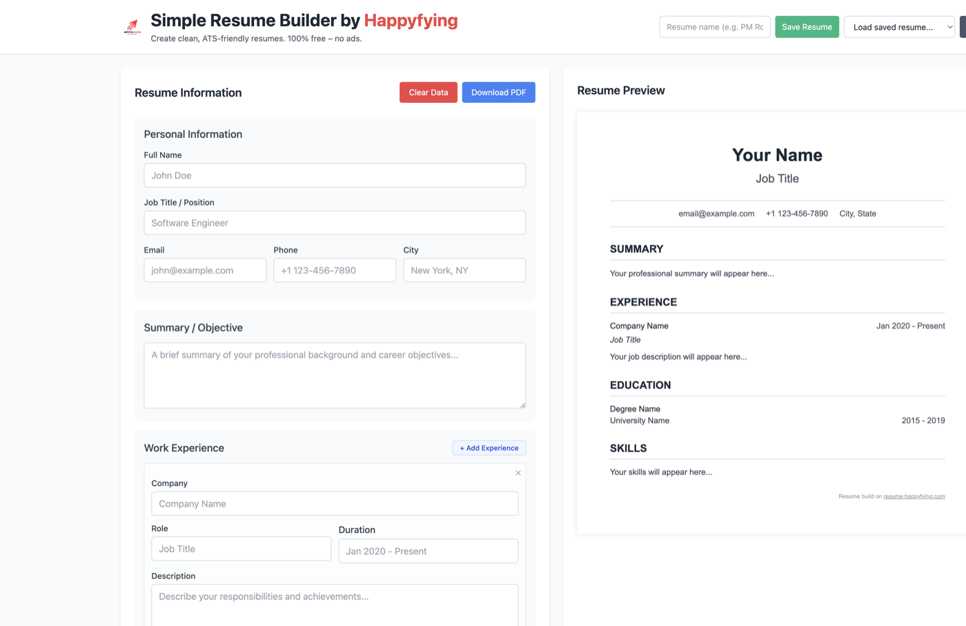 Simple Resume Builder by Happyfying