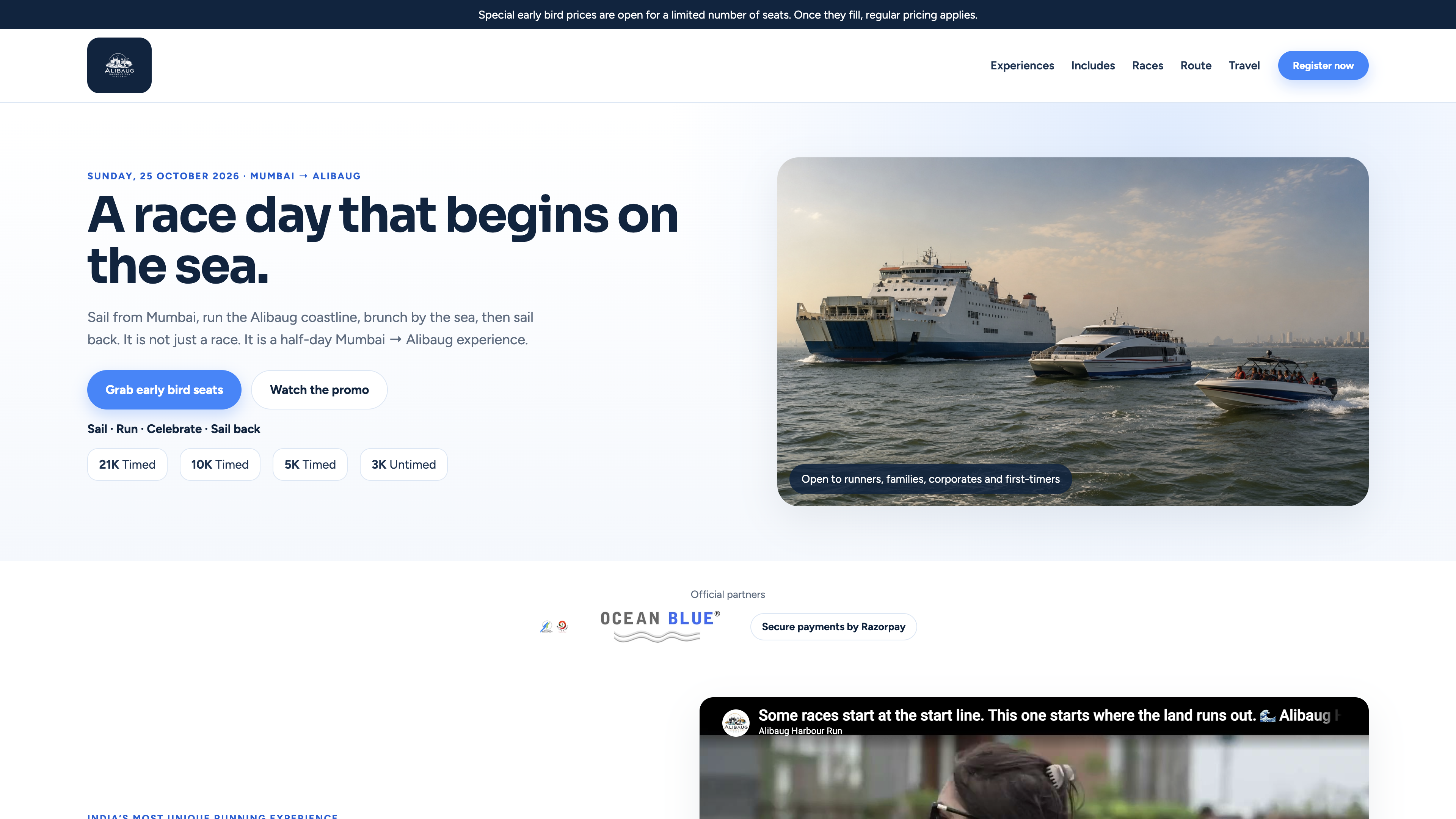 Alibaug Harbour Run landing page for Sports Reconnect
